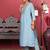 Blue Floral Embroidered Mirror Work Straight Kurta With Trousers & Dupatta