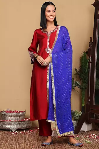 Women Ethnic Motifs Embroidered Regular Sequinned Kurta with Trousers & With Dupatta