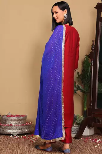 Women Ethnic Motifs Embroidered Regular Sequinned Kurta with Trousers & With Dupatta
