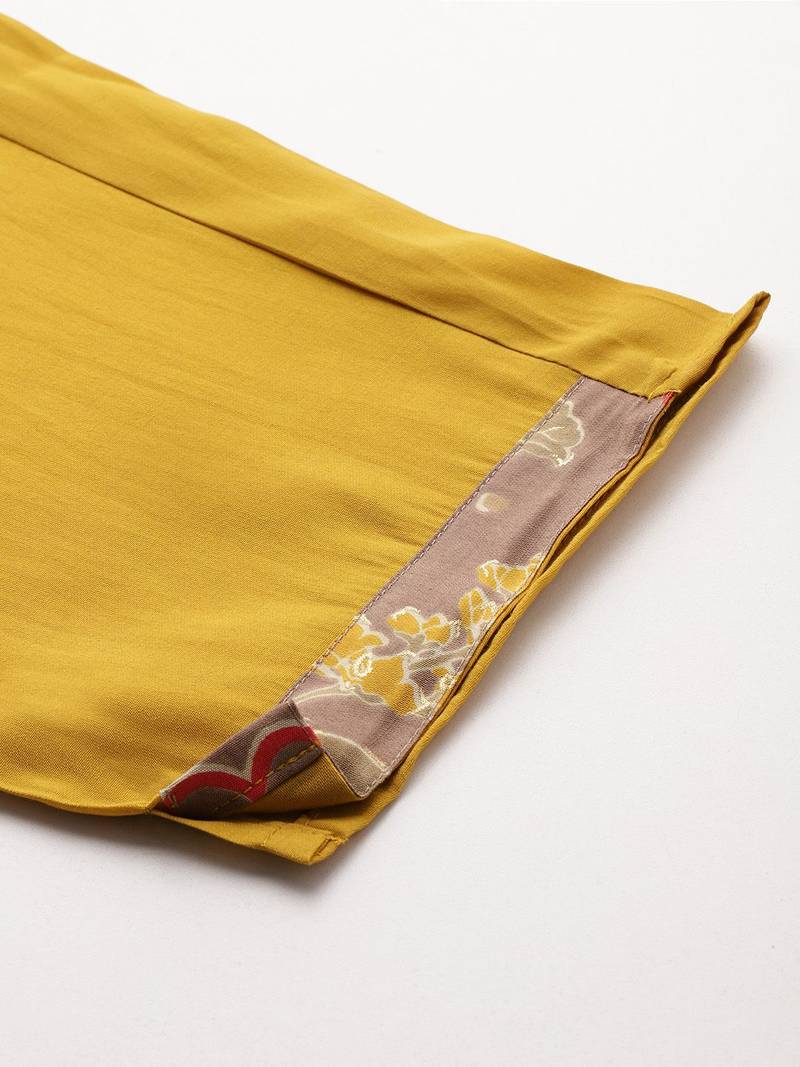 Floral Printed Thread Work Kurta with Trousers & With Dupatta