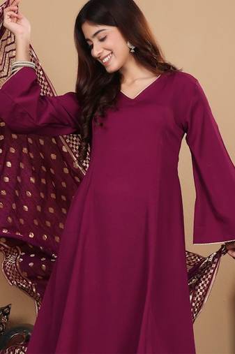 V-Neck Full Sleeves Regular A-Line Kurta With Palazzo With Dupatta