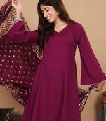 V-Neck Full Sleeves Regular A-Line Kurta With Palazzo With Dupatta