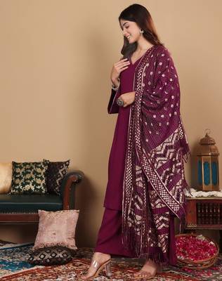 V-Neck Full Sleeves Regular A-Line Kurta With Palazzo With Dupatta 5