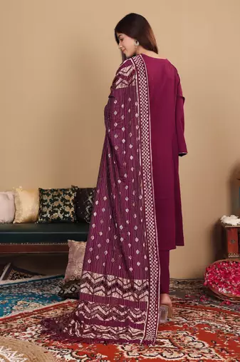 V-Neck Full Sleeves Regular A-Line Kurta With Palazzo With Dupatta