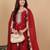 Women Maroon Silk Zari Floral Embroidered Kurta with trousers & Dupatta