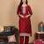 Women Maroon Silk Zari Floral Embroidered Kurta with trousers & Dupatta
