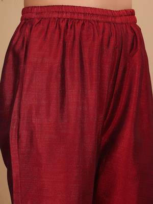 Women Maroon Silk Zari Floral Embroidered Kurta with trousers & Dupatta 4