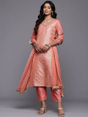 Woven Design Zari Kurta With Trousers & Dupatta 1
