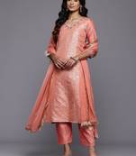 Woven Design Zari Kurta With Trousers & Dupatta