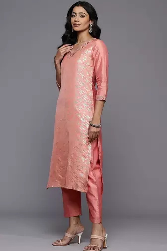 Woven Design Zari Kurta With Trousers & Dupatta