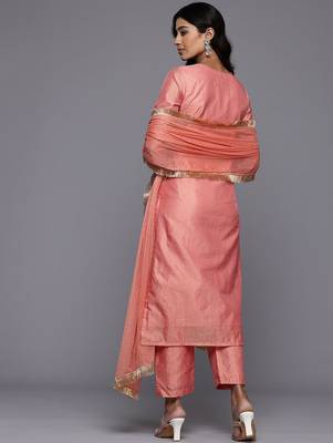 Woven Design Zari Kurta With Trousers & Dupatta 6