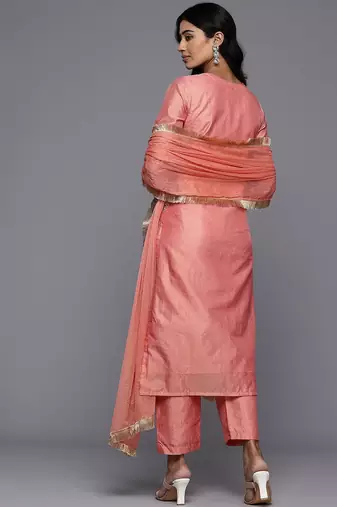 Woven Design Zari Kurta With Trousers & Dupatta