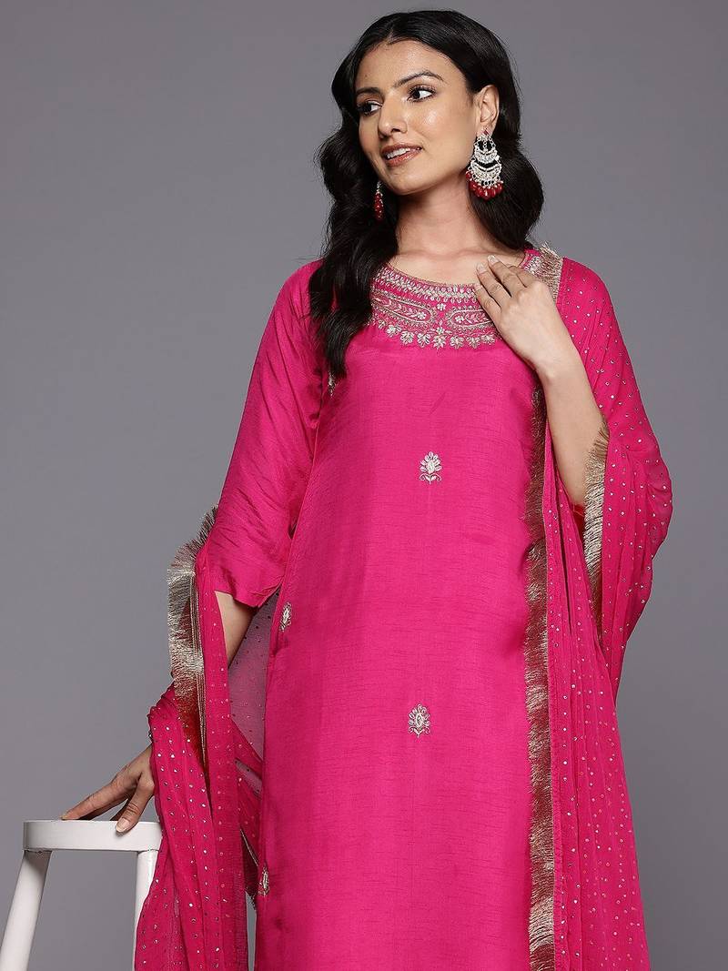 Women Ethnic Motifs Zardozi Embroidered Kurta Trousers, and Dupatta