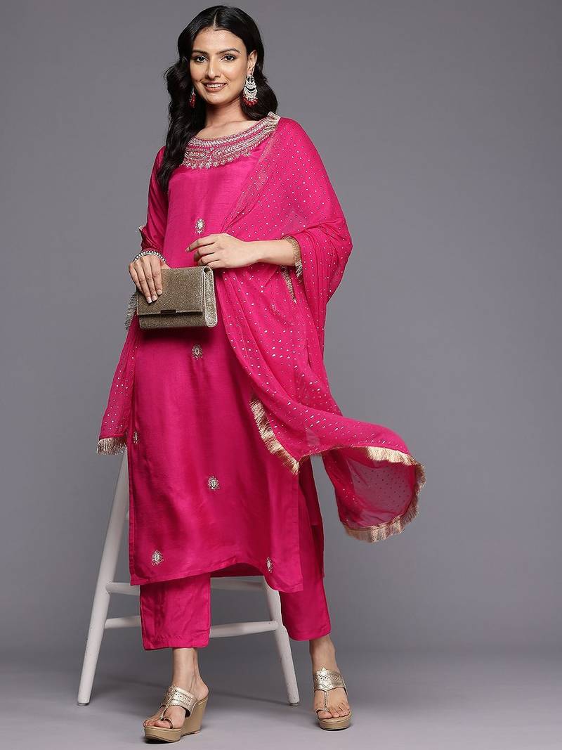 Women Ethnic Motifs Zardozi Embroidered Kurta Trousers, and Dupatta