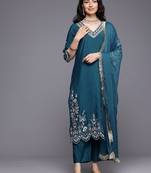 Ethnic Motifs Embroidered Zari Kurta With Trousers & Dupatta