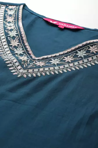 Ethnic Motifs Embroidered Zari Kurta With Trousers & Dupatta
