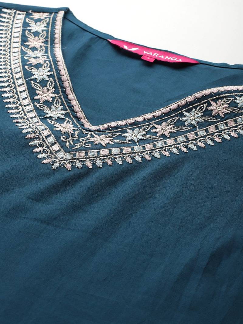 Ethnic Motifs Embroidered Zari Kurta With Trousers & Dupatta