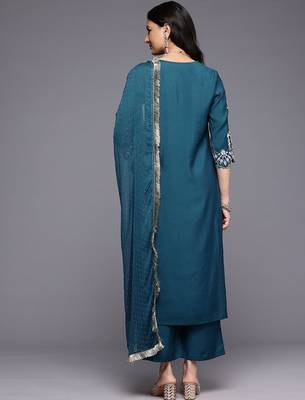 Ethnic Motifs Embroidered Zari Kurta With Trousers & Dupatta 6