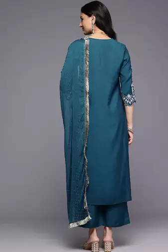 Ethnic Motifs Embroidered Zari Kurta With Trousers & Dupatta