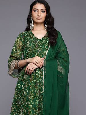 Bandhani Printed Empire Gotta Patti Kurta With Trousers & Dupatta 2