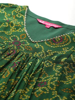 Bandhani Printed Empire Gotta Patti Kurta With Trousers & Dupatta 3