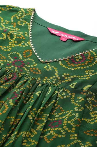 Bandhani Printed Empire Gotta Patti Kurta With Trousers & Dupatta