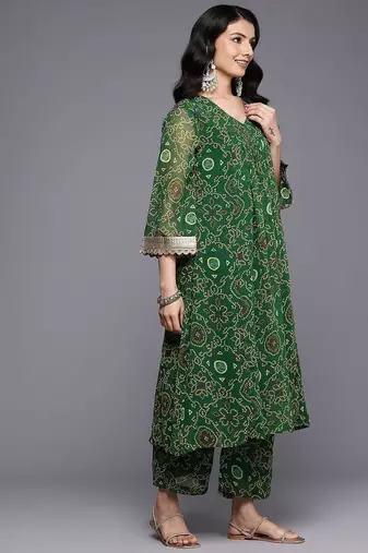 Bandhani Printed Empire Gotta Patti Kurta With Trousers & Dupatta
