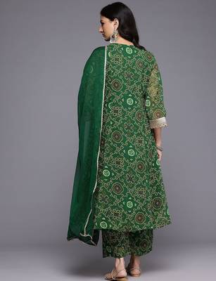 Bandhani Printed Empire Gotta Patti Kurta With Trousers & Dupatta 7