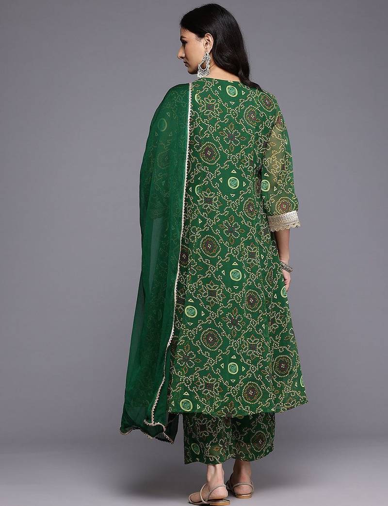 Bandhani Printed Empire Gotta Patti Kurta With Trousers & Dupatta