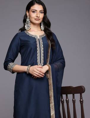 Ethnic Motifs Embroidered Zari Kurta With Palazzos & Dupatta 2