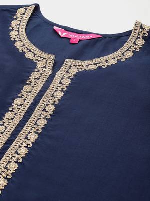 Ethnic Motifs Embroidered Zari Kurta With Palazzos & Dupatta 3