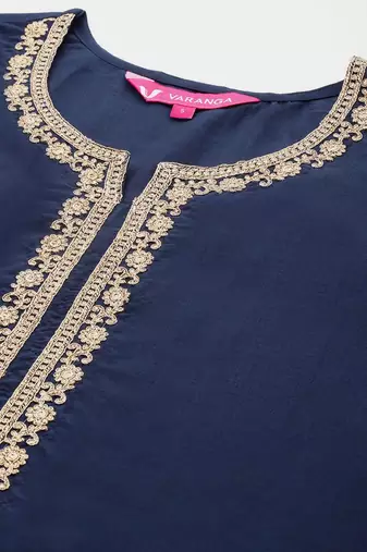 Ethnic Motifs Embroidered Zari Kurta With Palazzos & Dupatta