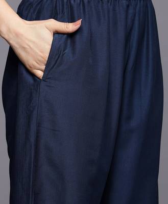 Ethnic Motifs Embroidered Zari Kurta With Palazzos & Dupatta 4