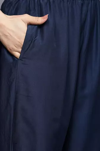 Ethnic Motifs Embroidered Zari Kurta With Palazzos & Dupatta