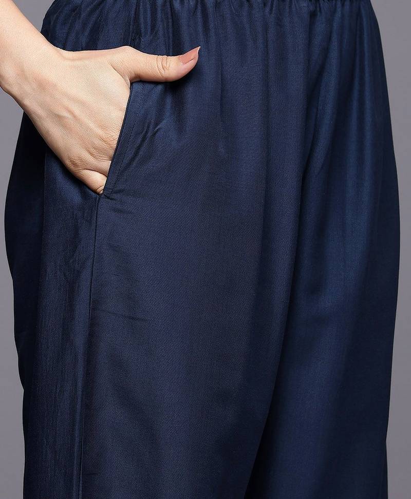 Ethnic Motifs Embroidered Zari Kurta With Palazzos & Dupatta