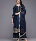Ethnic Motifs Embroidered Zari Kurta With Palazzos & Dupatta