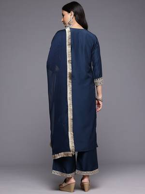 Ethnic Motifs Embroidered Zari Kurta With Palazzos & Dupatta 7