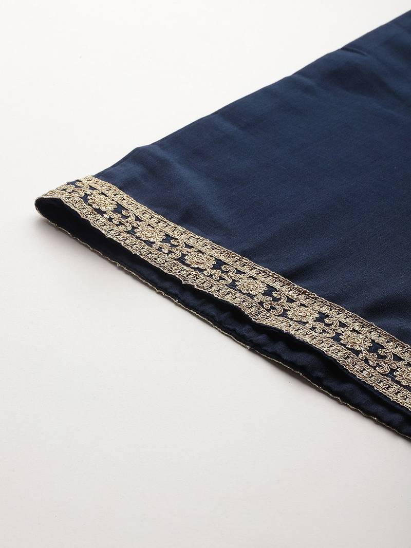 Ethnic Motifs Embroidered Zari Kurta With Palazzos & Dupatta