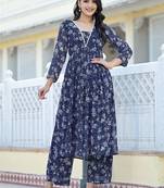 Women Floral Printed Empire Silk Georgette Kurta with Trousers