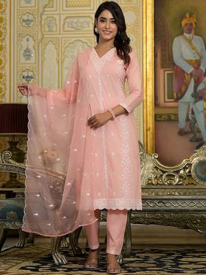 Women Floral Embroidered Regular Pure Cotton Kurta with Trousers & With Dupatta 1