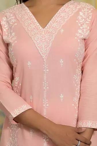 Women Floral Embroidered Regular Pure Cotton Kurta with Trousers & With Dupatta