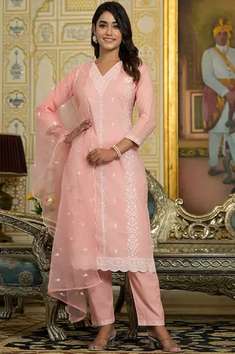Women Floral Embroidered Regular Pure Cotton Kurta with Trousers & With Dupatta