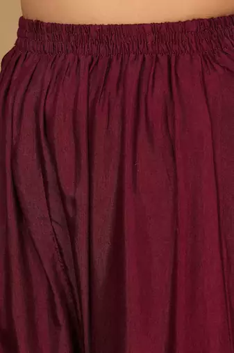 Purple Embroidered Sequinned Pure Silk Straight Kurta with Trousers & Dupatta