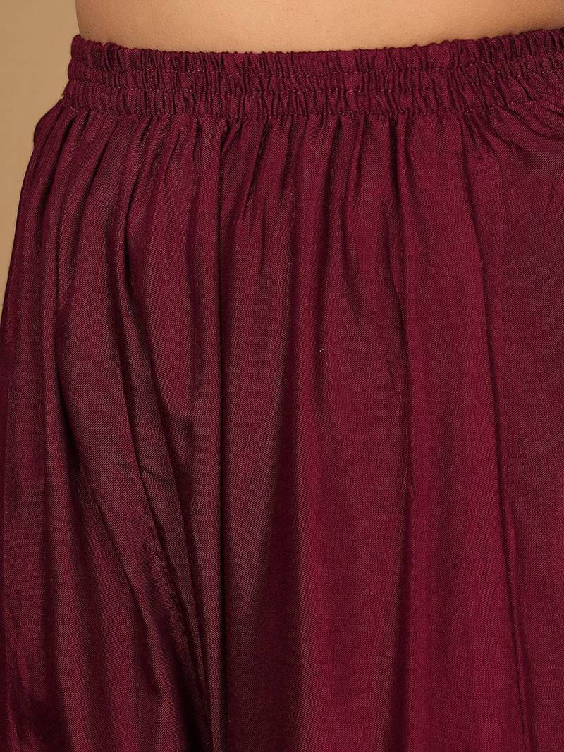 Purple Embroidered Sequinned Pure Silk Straight Kurta with Trousers & Dupatta