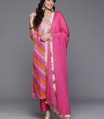 Bandhani Printed Thread Work Straight Kurta With Trousers & Dupatta