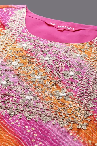 Bandhani Printed Thread Work Straight Kurta With Trousers & Dupatta