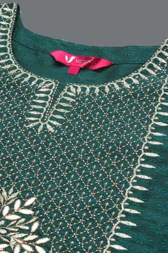 Ethnic Motifs Embroidered Gotta Patti Straight Kurta & Trousers With Dupatta