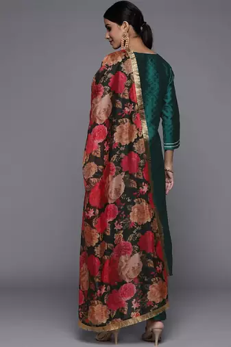 Ethnic Motifs Embroidered Gotta Patti Straight Kurta & Trousers With Dupatta