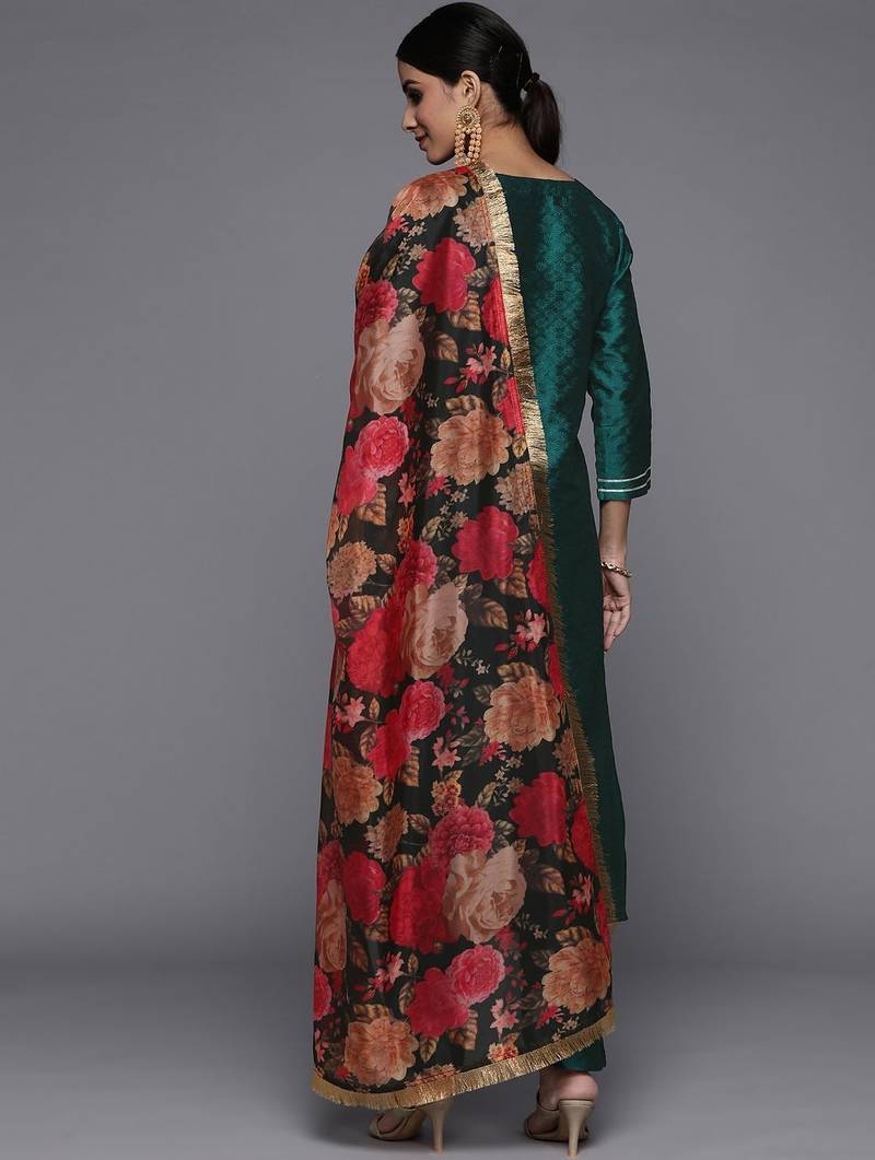 Ethnic Motifs Embroidered Gotta Patti Straight Kurta & Trousers With Dupatta