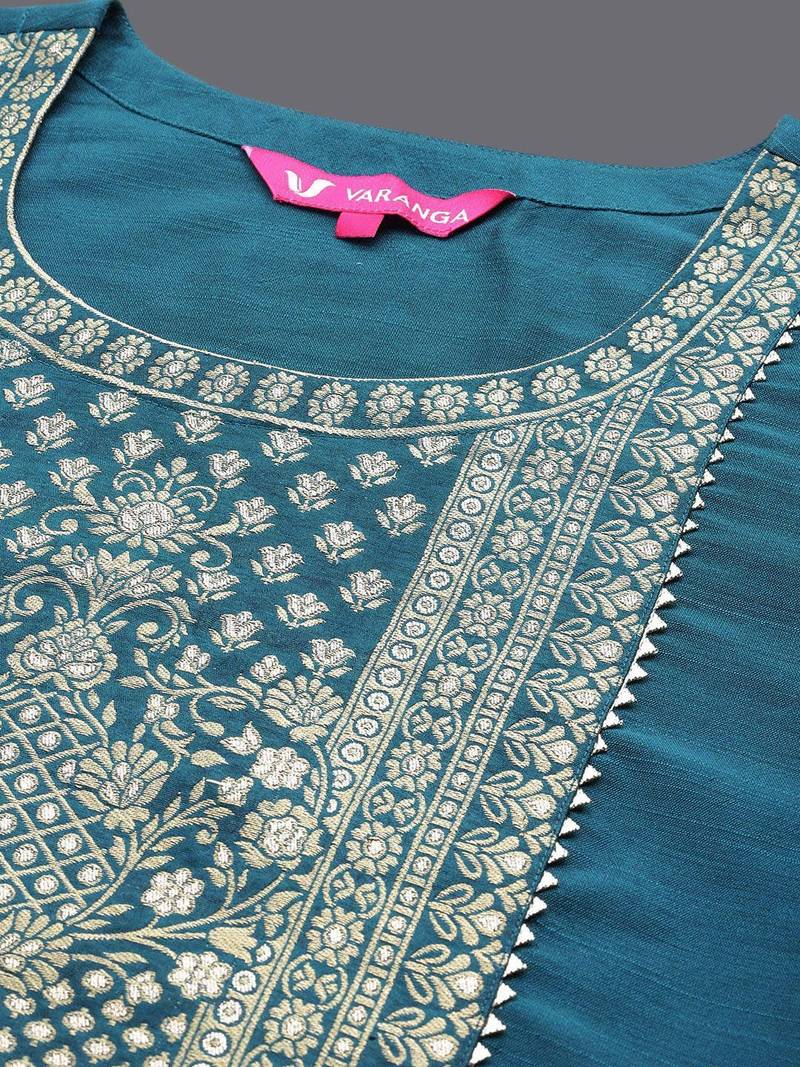 Ethnic Motifs Yoke Design Thread Work Straight Kurta with Trousers & Dupatta